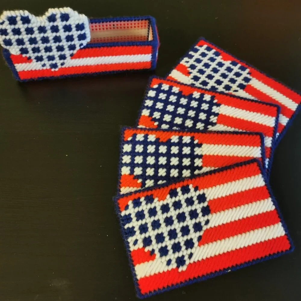 Plastic‎ Canvas PATRIOTIC COASTER SET Of 4, 2 Patterns